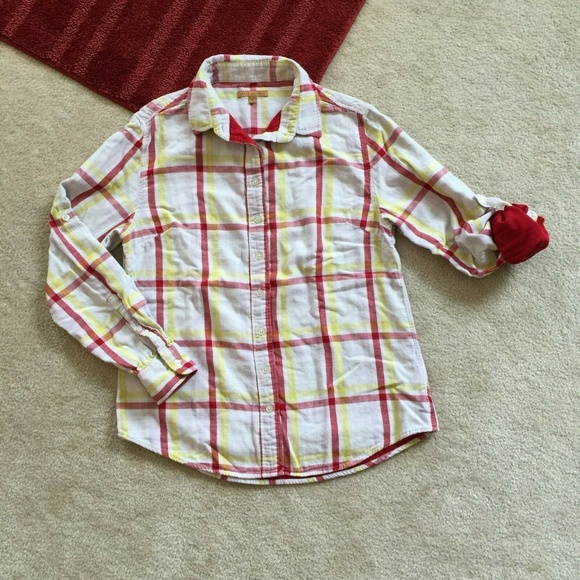 Jachs Girlfriend M Plaid Button Down Long Roll Slv - Picture 1 of 8